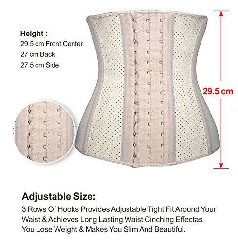 YIANNA Mujer Underbust Corset Reductor Adelgazante Respirable Cómodo Corsé Bustier Cintura Entrenador,UK- YA10533-Skin-M