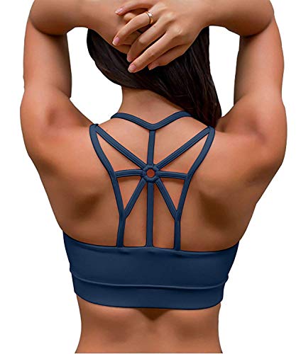 YIANNA Sujetador Deportivo Mujer con Relleno Top Yoga Running Alto Impacto Sujetadores Deportivos sin Aros Azul, YA139 Size XL