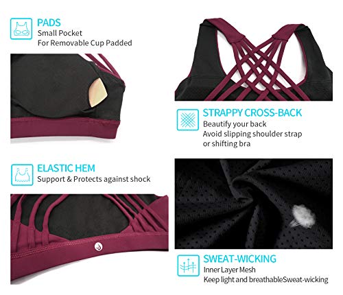 YIANNA Sujetador Deportivo para Mujer Espalda Sujetadores Deportivos Deporte con Relleno Gimnasio Yoga Fitness Ejercicio Rojo, 147 - Size S