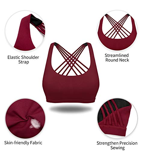 YIANNA Sujetador Deportivo para Mujer Espalda Sujetadores Deportivos Deporte con Relleno Gimnasio Yoga Fitness Ejercicio Rojo, 147 - Size S
