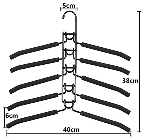 YIFKOKO Perchas, Perchas de Metal Ahorro de Espacio 5 en 1 Multilayer Perchas EVA Esponja Antideslizante Multiusos para Adultos Pantalones Vaqueros Pantalones Abrigos (Negro-2)