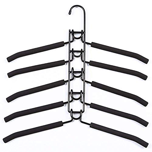 YIFKOKO Perchas, Perchas de Metal Ahorro de Espacio 5 en 1 Multilayer Perchas EVA Esponja Antideslizante Multiusos para Adultos Pantalones Vaqueros Pantalones Abrigos (Negro-2)