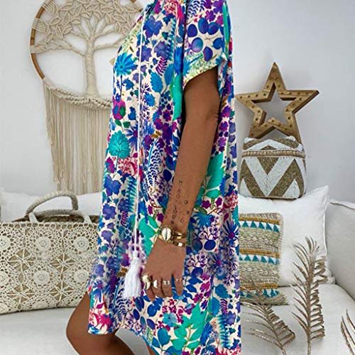 YiHANK 2019 Verano Más El Tamaño De Las Mujeres De Hombro De Impresión Floral De Manga Larga Irregular Casual Vestido De Colores Brillantes Del Sol Brillante Entusiasmo Señoras Vestidos