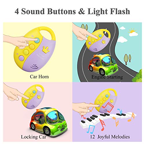 YIJIAOYUN Llave del Coche Juguete de Voz, Juguete Musical Divertido Educativo de simulación con llaveros, Sonidos de Autos, 12 melodías alegres para bebés, niños pequeños, bebés, Ideal para Viajar