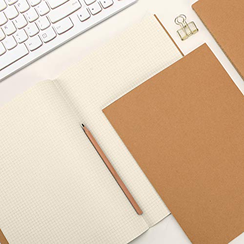 YILEEY Pack de 5 cuadernos, A4 Tapa de Kraft Blanda Cuadrícula 60 páginas, Libretas Grapadas Cuaderno de Notas para Despacho Diario Escritura de la Escuela Chicos Chicas y Maestros