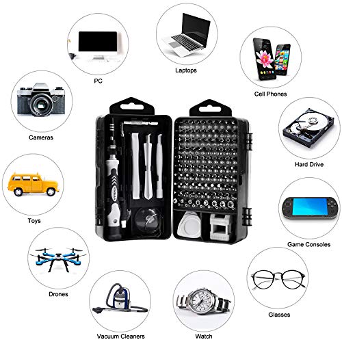 YINSAN 120 en 1 Juego de Destornilladores de Precisión con Magnetizador, Kit de Herramientas Precision de Reparación de Bricolaje Profesional para iPhones, Reloj, Tablet PC, MacBook, Cámara, Negro