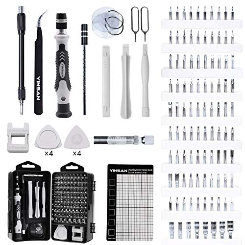YINSAN 120 en 1 Juego de Destornilladores de Precisión con Magnetizador, Kit de Herramientas Precision de Reparación de Bricolaje Profesional para iPhones, Reloj, Tablet PC, MacBook, Cámara, Negro