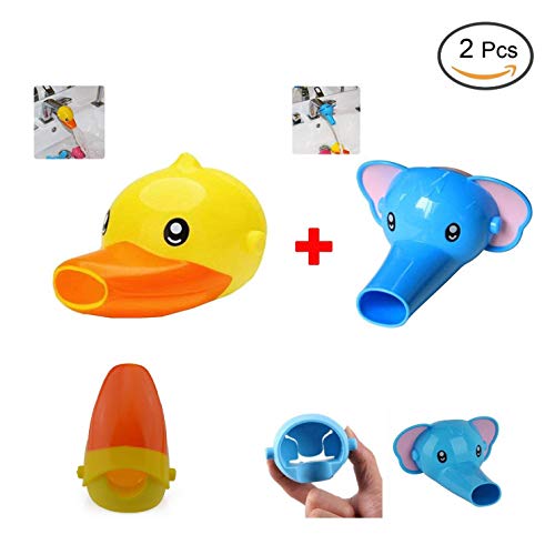 YIQI Extensor de Grifo para niños bebés Niños - Juego de 2 Extensores de Animales para lavamanos del lavamanos de Las Llaves (Elefante + Patos)