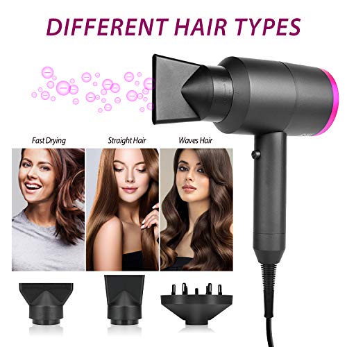Yiscase Secador Iones, Secador Con 3 Velocidades Calentamiento y Botón Independiente de Frío/Calor, Secador de Pelo Iones con 3 Boquillas de Peinado y Difusor para Peluquerías Salones Familiares