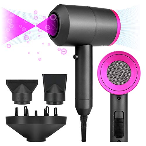 Yiscase Secador Iones, Secador Con 3 Velocidades Calentamiento y Botón Independiente de Frío/Calor, Secador de Pelo Iones con 3 Boquillas de Peinado y Difusor para Peluquerías Salones Familiares