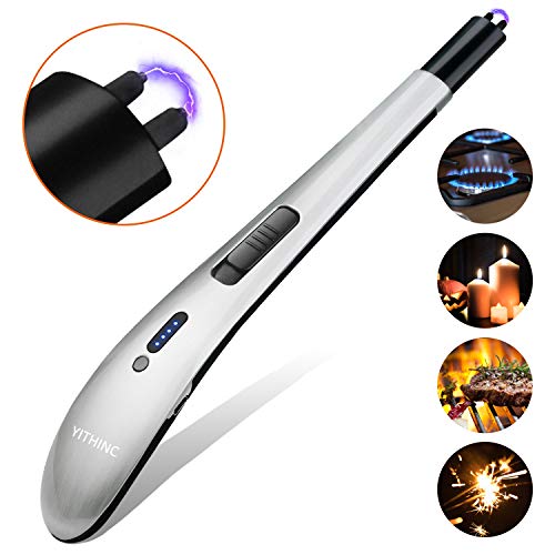YITHINC Encendedor de Arco Eléctrico, Encendedor de Velas sin Llama Resistir el Viento,Carga USB, para para Barbacoa Camping sin Chispa y Olor
