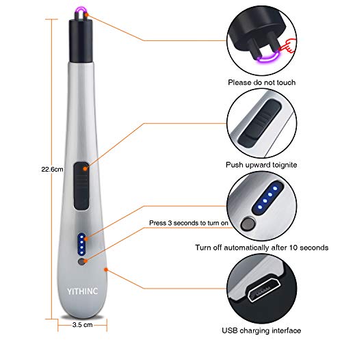 YITHINC Encendedor de Arco Eléctrico, Encendedor de Velas sin Llama Resistir el Viento,Carga USB, para para Barbacoa Camping sin Chispa y Olor