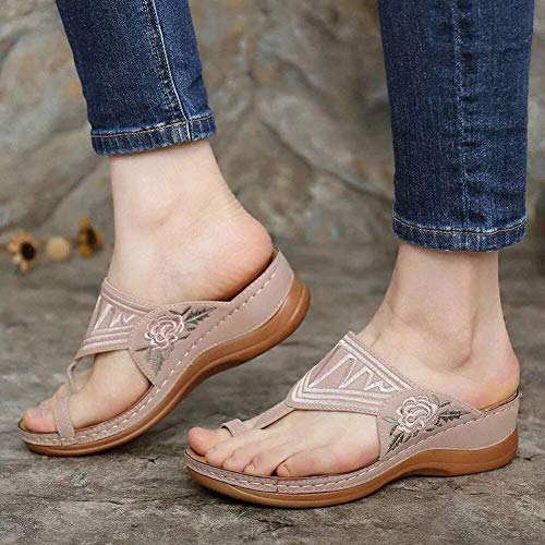 Yiyu Bordado cómodas Sandalias de Las cuñas Playa Casual del Verano Daily Deslizador de Las Mujeres x (Color : Pink, Size : 36)