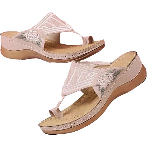 Yiyu Bordado cómodas Sandalias de Las cuñas Playa Casual del Verano Daily Deslizador de Las Mujeres x (Color : Pink, Size : 36)