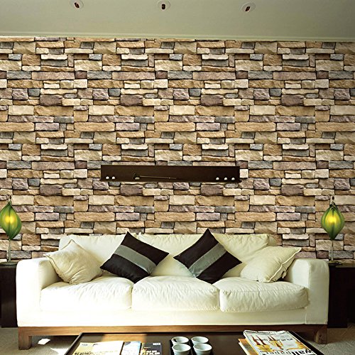 Yizunnu 3D ladrillo patrón de papel pintado, vinilo autoadhesivo impermeable pared, dormitorio, sala de estar, cocina, decoración del hogar 0,45 x 10 m