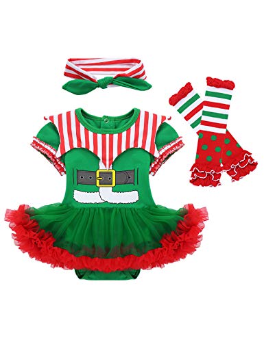 YiZYiF Disfraz Duende Elfo Bebés Niñas Conjunto Navidad 1ª Christmas Vestido Tutú Body Mono Verde Mameluco Traje Navideño Disfraces Fiesta 0-12 Meses Verde y Rojo A 3-6 Meses