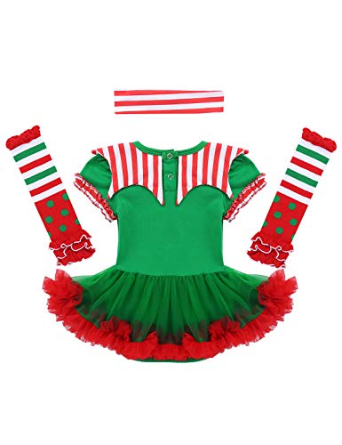 YiZYiF Disfraz Duende Elfo Bebés Niñas Conjunto Navidad 1ª Christmas Vestido Tutú Body Mono Verde Mameluco Traje Navideño Disfraces Fiesta 0-12 Meses Verde y Rojo A 3-6 Meses