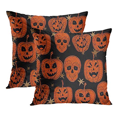 Y·JIANG Funda de cojín de Halloween, Doodle con textura de calabazas mexicanas de Acción de Gracias abstracto, de terciopelo suave, cuadrada, funda de cojín para sofá y silla, 450 x 16 cm, juego de 2