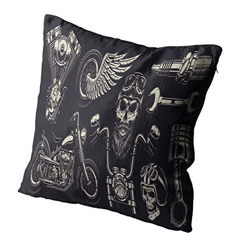 Y·JIANG - Funda de cojín vintage para motocicleta, diseño de calavera de motociclista, suave, de terciopelo, cuadrado, funda de cojín para sofá, silla, dormitorio, 40,4 x 40,6 cm, juego de 2