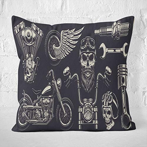 Y·JIANG - Funda de cojín vintage para motocicleta, diseño de calavera de motociclista, suave, de terciopelo, cuadrado, funda de cojín para sofá, silla, dormitorio, 40,4 x 40,6 cm, juego de 2