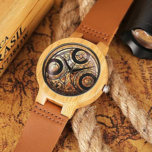 YJRIC Reloj de Madera   Reloj de Pulsera con Tema Famoso Reloj de Madera de bambú para Hombre Reloj de Cuero de Cuarzo Simple Superior para Hombre