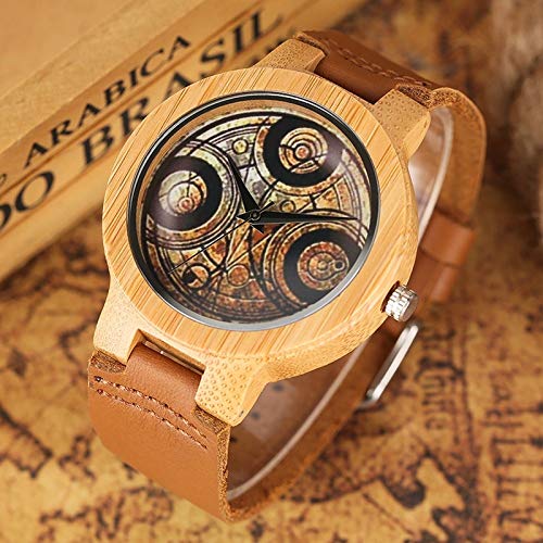 YJRIC Reloj de Madera   Reloj de Pulsera con Tema Famoso Reloj de Madera de bambú para Hombre Reloj de Cuero de Cuarzo Simple Superior para Hombre