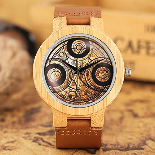 YJRIC Reloj de Madera   Reloj de Pulsera con Tema Famoso Reloj de Madera de bambú para Hombre Reloj de Cuero de Cuarzo Simple Superior para Hombre