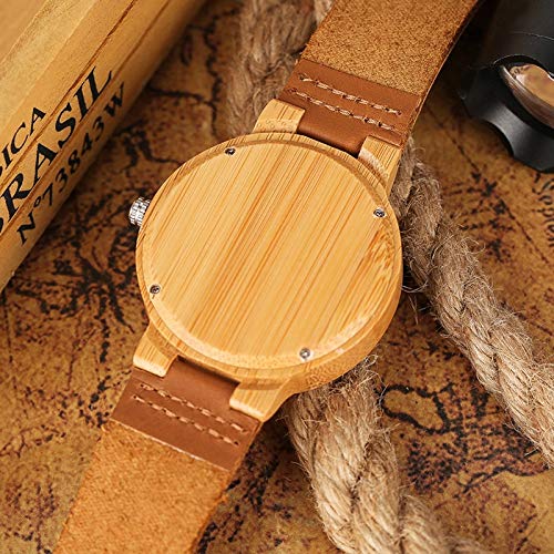 YJRIC Reloj de Madera   Reloj de Pulsera con Tema Famoso Reloj de Madera de bambú para Hombre Reloj de Cuero de Cuarzo Simple Superior para Hombre