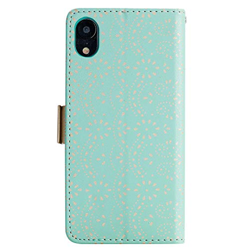 YKTO Mujer Billetera Carcasa para iPhone XS MAX, Funda Cuero Cremallera de Multifuncional con Ranuras para Tarjetas,Función de Soporte,Cierre Magnético,Protección Completa Estuche Móvil,Verde