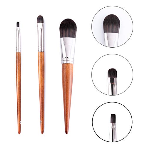 YKULEW, brocha de maquillaje Kabuki grande, brocha para polvos sueltos, mango de madera, base, bronceador, rubor, brocha para la cara para mujeres, cosméticos