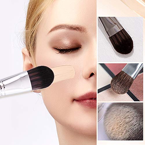 YKULEW, brocha de maquillaje Kabuki grande, brocha para polvos sueltos, mango de madera, base, bronceador, rubor, brocha para la cara para mujeres, cosméticos