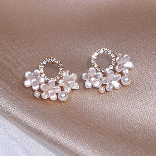 YLHJM Pendientes de botón de Cristal Floral con Flores Dulces para Mujeres y niñas, Accesorios de Boda de Perlas simuladas románticas, Regalo