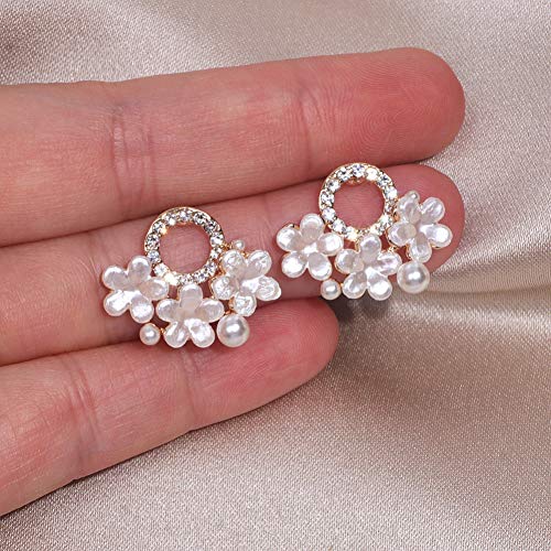YLHJM Pendientes de botón de Cristal Floral con Flores Dulces para Mujeres y niñas, Accesorios de Boda de Perlas simuladas románticas, Regalo