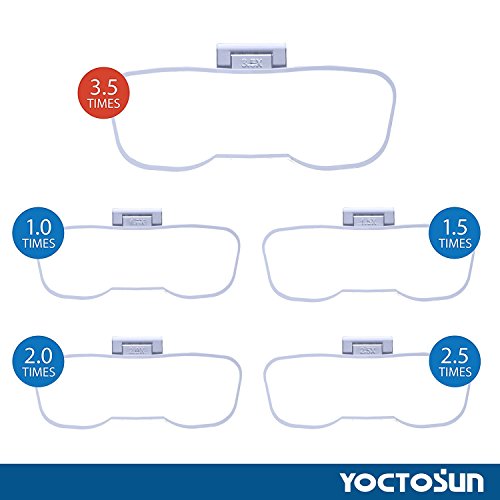 YOCTOSUN - Gafas manos libres con lente de aumento, banda para la cabeza y luz LED. Aumento de 1X a 3,5X con 6 lentes desmontables. Para leer, joyería, reparación de relojes, etc.