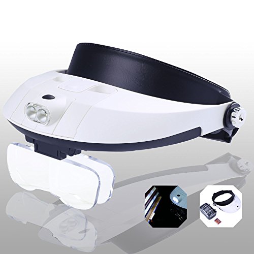 YOCTOSUN - Gafas manos libres con lente de aumento, banda para la cabeza y luz LED. Aumento de 1X a 3,5X con 6 lentes desmontables. Para leer, joyería, reparación de relojes, etc.