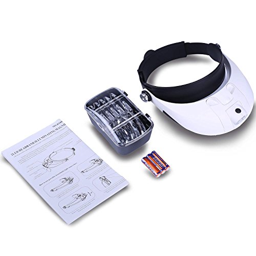 YOCTOSUN - Gafas manos libres con lente de aumento, banda para la cabeza y luz LED. Aumento de 1X a 3,5X con 6 lentes desmontables. Para leer, joyería, reparación de relojes, etc.