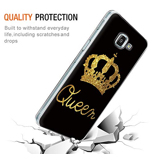 Yoedge Funda Samsung Galaxy A5 2017, Silicona Ultra Slim Cárcasa con King Queen Diseño Patrón Bumper Case Cover Fundas para Samsung Galaxy A5 2017 / A520 Smartphone (Queen, Negro-Oro)