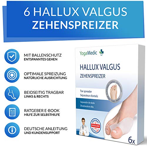 YogaMedic Hallux Valgus Corrector de Juanetes Transparente [6x] - Separador silicon de dedos - 0% BPA - Talla universal