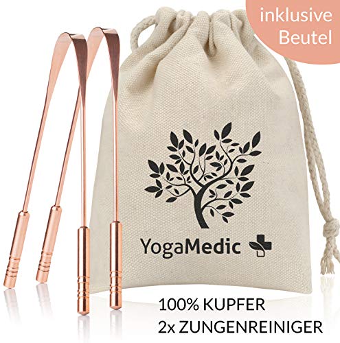 YogaMedic Limpiador de Lengua de cobre [2x] - 100% cobre, naturalmente Anti-Microbiano para combatir el mal aliento - Raspador de lengua - tongue scraper