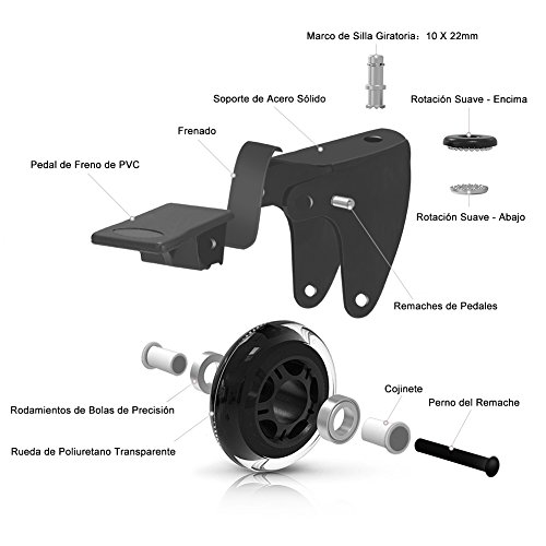 YOHOOLYO 5Pcs Ruedas para Sillas de Oficina 11x22mm con Freno de Goma Ruedas de Repuesto Caster Silencioso Rolling y Seguro para Cualquier Piso