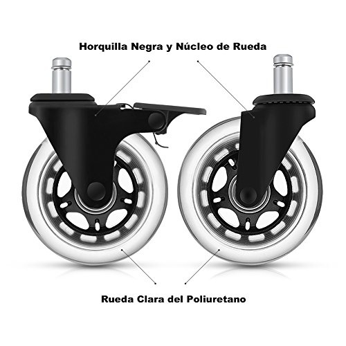 YOHOOLYO 5Pcs Ruedas para Sillas de Oficina 11x22mm con Freno de Goma Ruedas de Repuesto Caster Silencioso Rolling y Seguro para Cualquier Piso