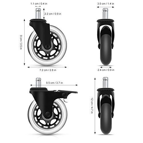 YOHOOLYO 5Pcs Ruedas para Sillas de Oficina 11x22mm con Freno de Goma Ruedas de Repuesto Caster Silencioso Rolling y Seguro para Cualquier Piso