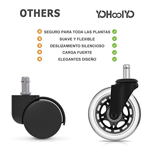 YOHOOLYO 5Pcs Ruedas para Sillas de Oficina 11x22mm con Freno de Goma Ruedas de Repuesto Caster Silencioso Rolling y Seguro para Cualquier Piso