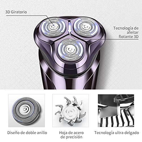 YOHOOLYO Afeitadora Eléctrica Hombre Afeitadora Rotativa Profesional Máquina de Afeitar IPX7 Impermeable Uso en Húmedo y Seco Bloqueo Inteligente con Bolsa de Transporte