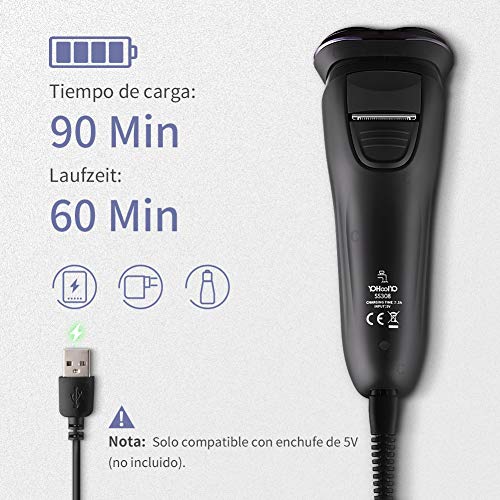 YOHOOLYO Afeitadora Eléctrica Hombre Afeitadora Rotativa Profesional Máquina de Afeitar IPX7 Impermeable Uso en Húmedo y Seco Bloqueo Inteligente con Bolsa de Transporte