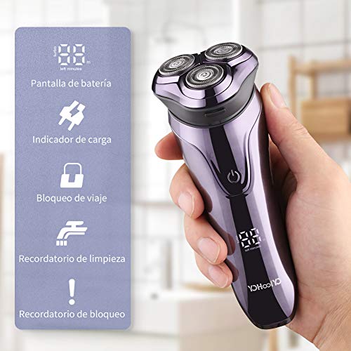 YOHOOLYO Afeitadora Eléctrica Hombre Afeitadora Rotativa Profesional Máquina de Afeitar IPX7 Impermeable Uso en Húmedo y Seco Bloqueo Inteligente con Bolsa de Transporte