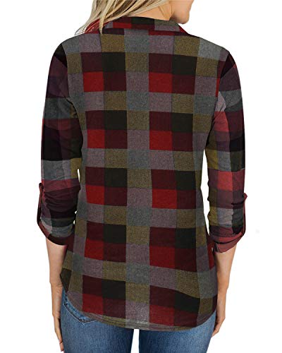 YOINS Blusa Mujer Manga Larga Camiseta Cuello V Camisa Elegante Túnica Casual SueltoTops Otoño Invierno Rojo M