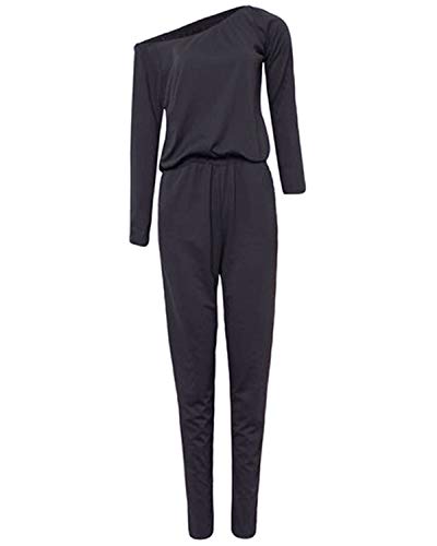 Yoins - Mono de manga larga para mujer, un solo hombro, elegante, monocromático A-gris oscuro. XL