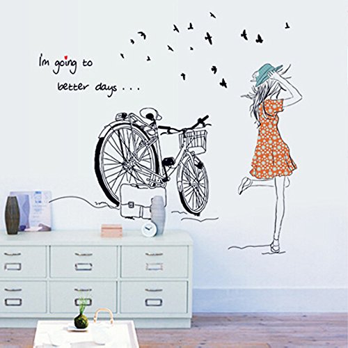 YOKIRIN Pegatinas Adhesivos vinilos decorativos pared Removible para sala de estar dormitorio estilo simple -Chica de bicicletas