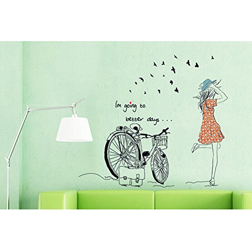 YOKIRIN Pegatinas Adhesivos vinilos decorativos pared Removible para sala de estar dormitorio estilo simple -Chica de bicicletas